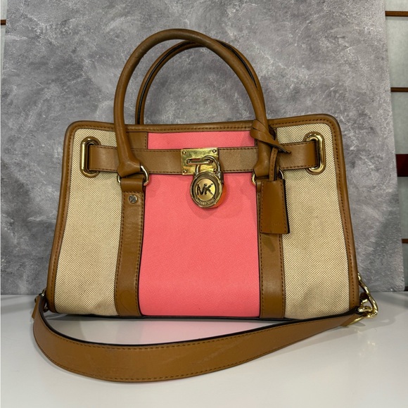 Michael Kors Pink and Tan Hamilton Women's Bag - Picture 1 of 15